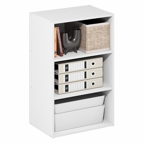 Furinno Basic Book Shelf, 3-Tier Bookshelf, Storage Organizer Bookcase with Open Shelf, 11 x 17 x 26, for Living Room, Bedroom, Home Office, White