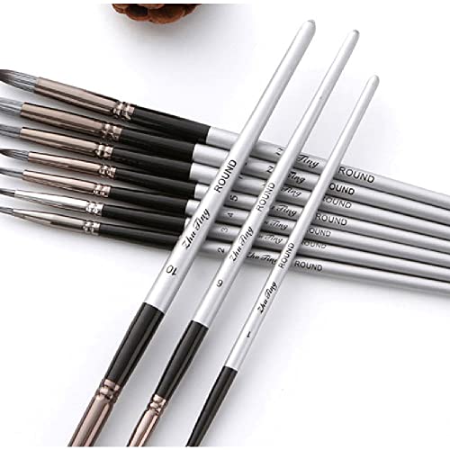 KKIUUUYTGT 10 Round Pointed Watercolor Brush Nylon Hair Wooden Handle Acrylic Painting Pen Student School Drawing Stationery