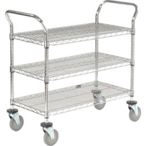 3 Wire Shelves Utility Cart, Polyurethane Wheel Casters (2 W/Brakes), 24"W x 48"L