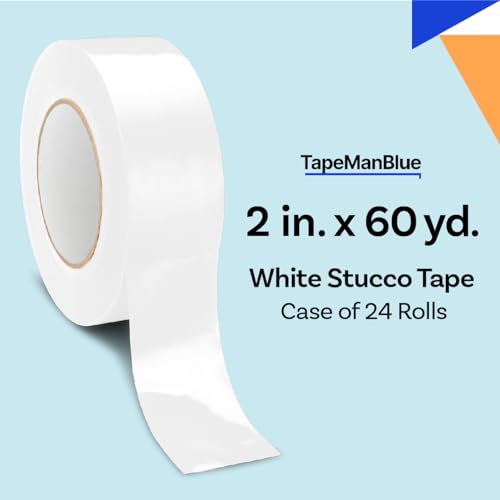 White Stucco Tape - Case of 24 Rolls, 2 Inch x 60 Yards, UV Resistant Polyethylene Tape for Stucco Construction, Masking Window & Door Frames, Hanging Poly Sheeting