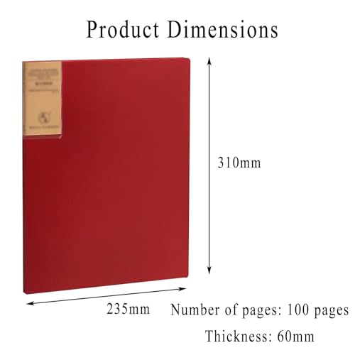 Presentation Binder with 100 Pockets, Folder A4 Display Page Document Organizer/Red(Red)