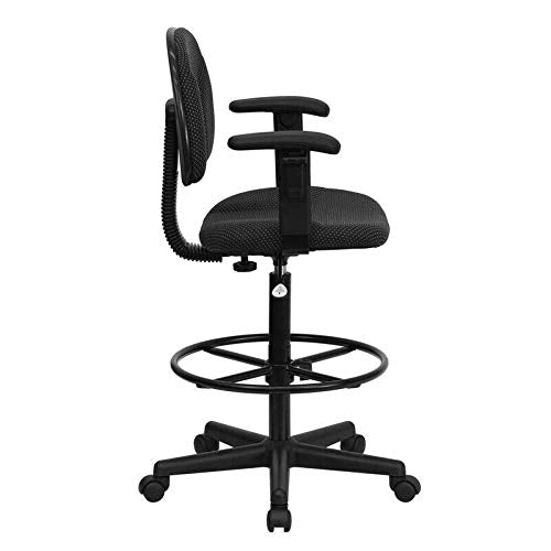 AKKAPEARY 42" Mid-Back Design Black Fabric Drafting Chair Adjustable Arms Foot Ring Swivel Seat Office Desk Table Study Room Home School Hotel Reception Cashier Living Room Furniture Decoration Gift