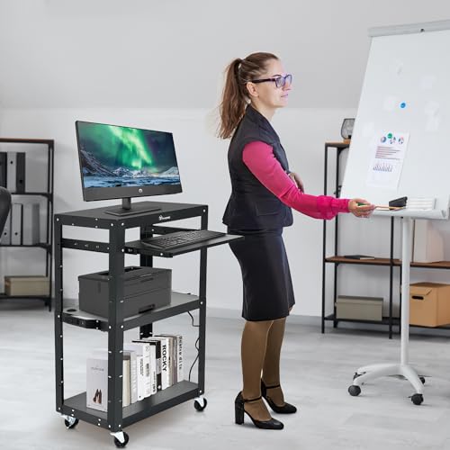 YITAHOME Rolling AV Cart with Keyboard Tray & 16.4ft Power Black