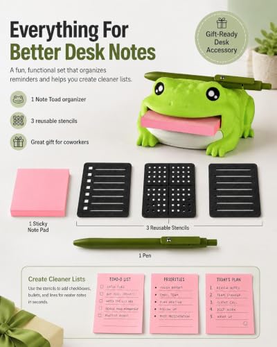 Porston Note Toad Desk Organizer Sticky Note Holder With Three Templates