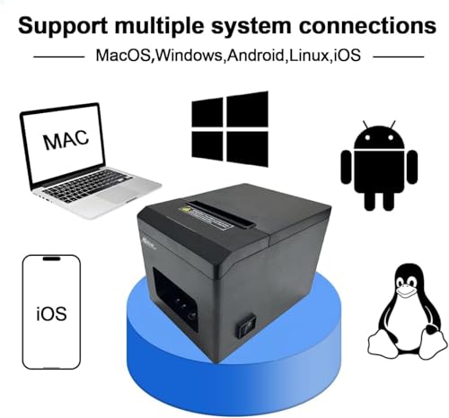 MRBOSS POS 3“ 1/8 Thermal Receipt Printer Bluetooth USB Support Kitchen Receipt Ticket Printing App Grubhub Postmates Also for Togo Shop Bubble Tea Fastfood Restaurant Kitchen Ticket