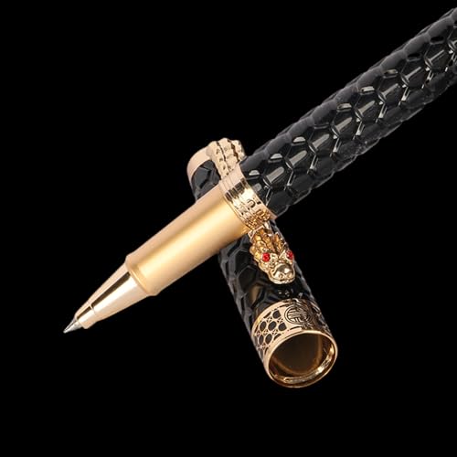 Urhomefull Stunning Luxury Rollerball Pen with 24K Gold Trim,Switzerland Tip with Black Ink Refills, Perfect Roller Ponit Pen Gift Set for Men Women, Fancy Writing Set for Business,Black