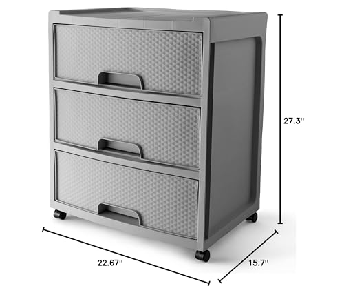 "SEDLAV 3 Drawer Wide Diamond Plastic Storage Cart - Soft Silver Finish, Versatile Storage Solution for Home, Office, or Dorm Rooms"