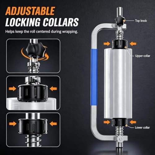 Stretch Film Dispenser Locking Collars and Side Grip,Handheld Pallet Wrapper and Film Winding (50cm)