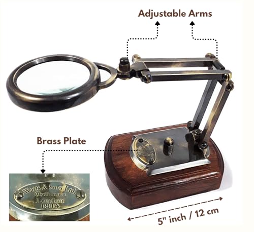 Victorian Antique Brass Magnifying Glass Desktop Decorative Gift Reading Movable Magnifier for Collectors