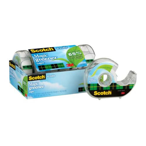 Scotch Magic Greener Tape, Invisible, 6 Tape Rolls with Dispensers, 3/4 in x 600 in, Home Office Supplies and School Supplies - 6123
