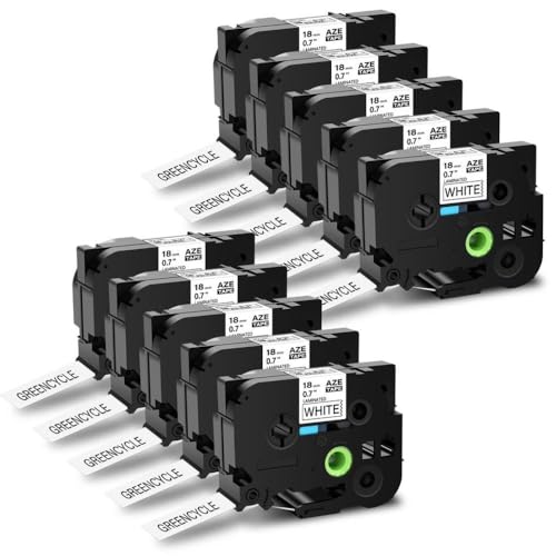 Label Tape 18mm Black On White Ribbon 1PK 10PK Compatible With TZ 241 TZE 241 Labeling Machine(10Pcs-18mm-AZE-241)