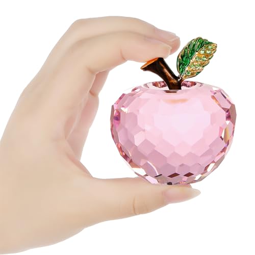 Dytartzx Crystal Apple Figurine Paperweight Handmade Statue Ornament Home Decoration Collectible Birthday Box (Pink-60mm)