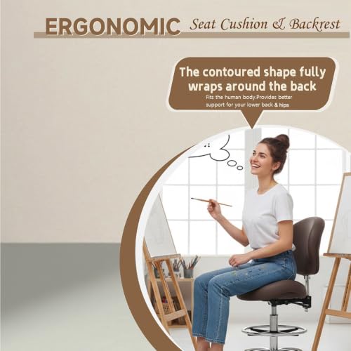 Kaleurrier Adjustable Stools Drafting Chair: with Back Rest & Foot Rest