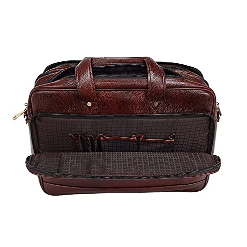 Full Grain Leather 16 Inch briefcases Laptop Messenger Bags for Men and Women Expandable Business Bag Leather Satchel Bags (Croc Brown)
