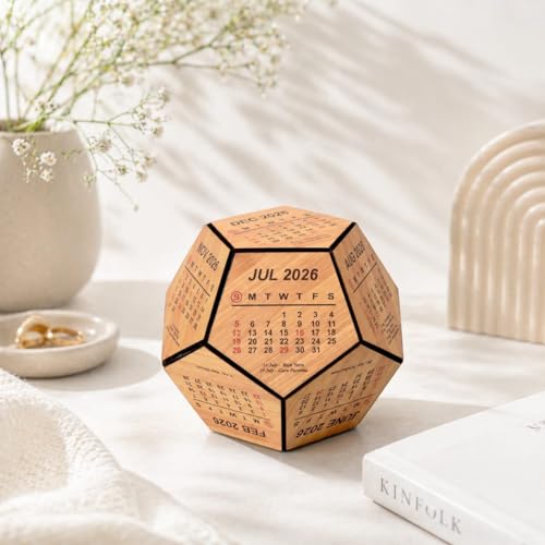 Gift Kya De 2026 Wooden Pentagon Desk Calendar | Premium 3D Big Size Table Calendar | Bamboo Wood Eco-Friendly Office Desk Décor | Unique Corporate Gift | Made in India