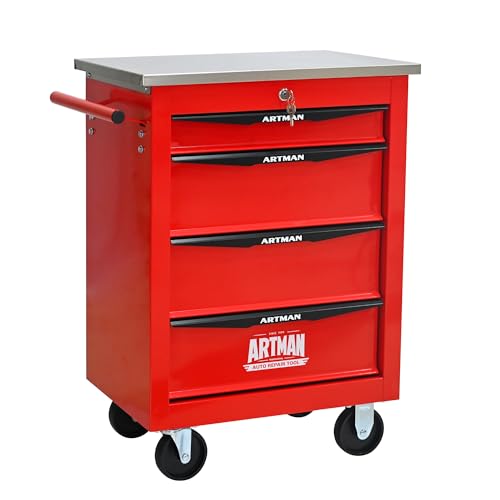 KEIKI 4 Drawers Tool Cart on Wheels,Multifunctional Rolling Tool Chest Tool Storage,Drawers Rolling Tool Trolley Organizer Tool Case for Garage, Warehouse, Workshop, Repair Shop (Red)