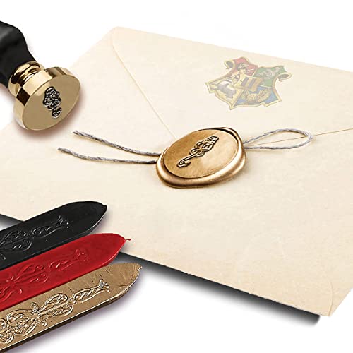 Harry Potter Dark Mark Wax Seal Stamp Kit with Brown Wood Handle and Red Gold and Black Sealing Wax