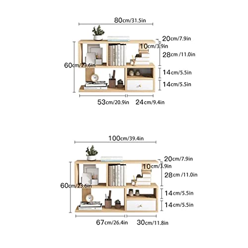 UINGBPXT Bookcase Wood Desktop Bookshelf with Drawer Free Style Display Shelf Rack Multilayer Desk Organizer for Home and Office Supplies Bookcase High Capacity, 100cm, Natural1