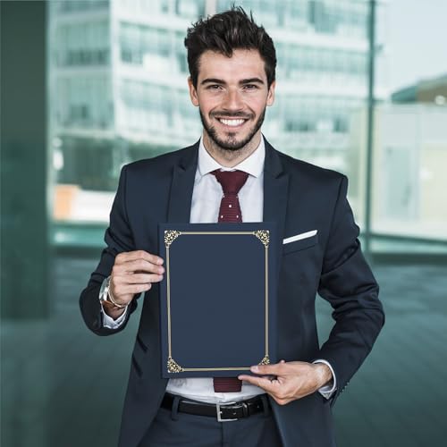 Navy Blue Certificate Holders (100 Packs), Diploma Covers Gold Foil Border