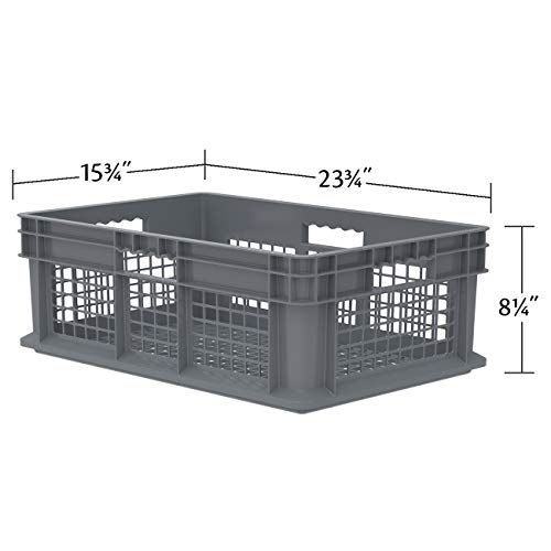 Akro-Mils 37678 Plastic Straight Wall Container Tote with Mesh Sides and Solid Base, (24-Inch x 16-Inch x 8-Inch), Gray, (4-Pack)