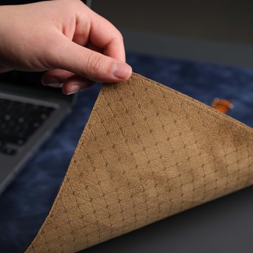 TORONATA Jersey Genuine Calfskin Leather Desk Pad, Office Desk Mat with Non-Slip Bottom, Smooth Surface for Mouse & Keyboard, Desk Protector (14.6x31.5 inches) (Navy)