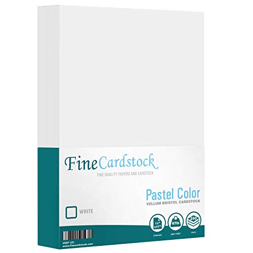 Color Cardstock Paper 67 Vellum Bristol, Sizes: 8.5 x 11 | 11 x 17 | 8.5 x 14 |1 Ream of 250 Sheets Per Pack. (11 x 17, White)