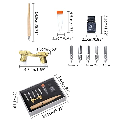 YMGSCC 1 Set Retro Calligraphy Fountain Dip Pen with 5 Nibs Ink Kit Gift Box for Lettering Sketching Drawing Stationery(Black)