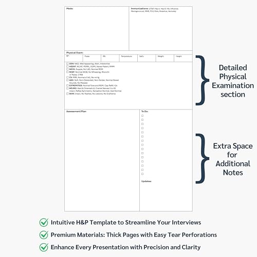 2 Pack Pediatrics H&P Notebook: 110 Perforated History & Physical Templates, 2-Page View, Spiral-Bound, Pocket Size 8.5"x5.5", Includes Medicine Reference Sheet – Ideal for Students & Professionals