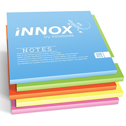 Self-Stick Notes 4x4 inch | Sticks to Any Surface Without Glue | Reusable White Dry Erase | 5 Pack, 500 Sheets (Assorted Colors, 4x4 inches)