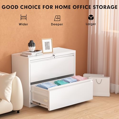 Pataku Lateral File Cabinet, 2 Drawer File Cabinet with Lock, White Filing Cabinets for Home Office, Metal File Cabinet for Hanging Files/Letters/Legal/A4(2Drawer/White)