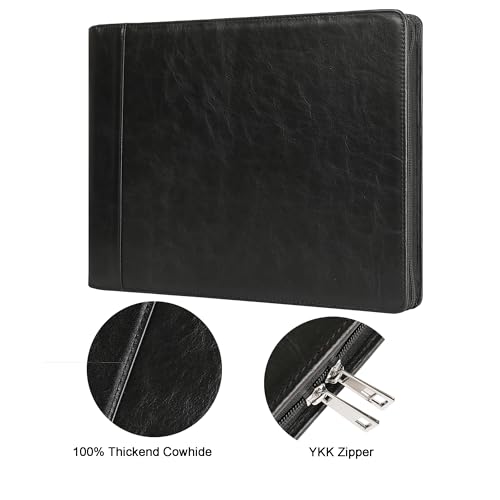 DUKE&COW Personalized 7 Ring Check Binder - Genuine Leather Business Checkbook Binder & Portfolio for Letter Size, 600 Checks Capacity, Oil Black