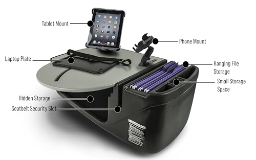 AutoExec Roadmaster Car Desk and Portable Workstation with Phone Mount, Tablet Mount and Phone Vent Clip, Grey