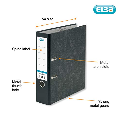 Elba A4 Extra Large Capacity Lever Arch Files, ELBA, Black, Pack of 3 Folders, Paper on Board