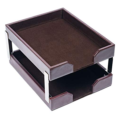 Dacasso Dark Brown Bonded Leather Double Letter Trays