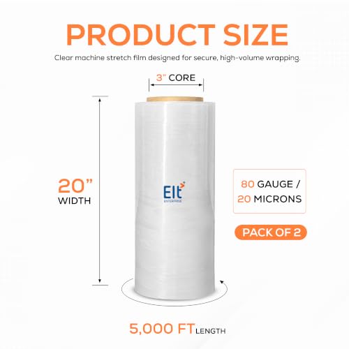EIT Machine Stretch Film, 20 in x 5000 Ft, 80 Gauge, Pack of 2