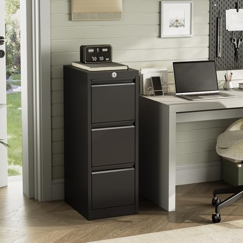MegaChoice Metal File Cabinet with Lock,3-Drawer Vertical Filing Cabinets, Tall Locking Filing Cabinet Organizer for Home Office, File Storage Cabinet for Letter/Legal/a4/f4 Size File