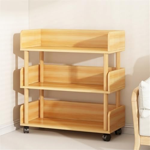 LLXMGRSH Rolling Bookshelf with Wheels, 4 Tier Mobile Bookcase, Narrow Storage Cart with Casters, Wood Standing Organizer, Portable Shelving Unit for Living Room, Bedroom(A,80CM/31.4IN)