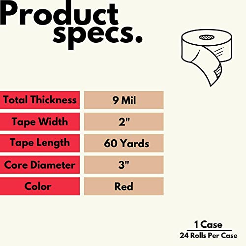SHIELD TAPE Red Duct Tape, 2 Inch x 60 Yards, 9 Mil Thick, PE Film, 24 Pack for Repairing Patching and Sealing