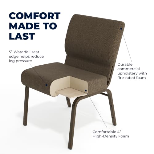 Flash Furniture 4 Pack HERCULES Series 21''W Stacking Church Chair in Brown Fabric - Gold Vein Frame