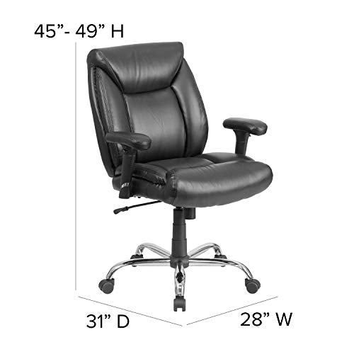 BizChair 24/7 Intensive Use Big & Tall 500 lb. Rated Black LeatherSoft Swivel Ergonomic Office Chair with Loop Arms