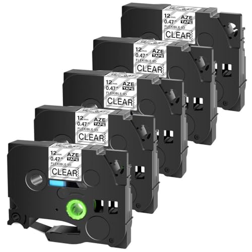 WYLLIYUS 5PK 6/9/12/18/24mm Flexible ID Tapes Compatible with FX 231 FX221 FX211 FX631 FX131 Label Makers(5PK Black on Clear)