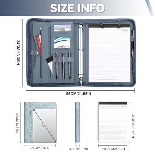 Leathario Portfolio Binder, Padfolio Organizer, 3 Ring Binder with Zipper