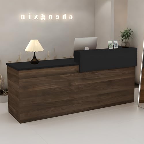 Modern Reception Desk with Drawer & Open Shelves, 39-95 Inch Front Counter Table, Computer Workstation Suitable for Salons, Offices, Lobbies, Retail Stores and Home Offices