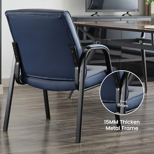 BoisKom Big&Wide Office Guest Reception Chair Set of 2, Conference Room Chairs Waiting Room Chairs 2 Pack, Modern Leather Office Desk Chair No Wheels(Navy Blue)