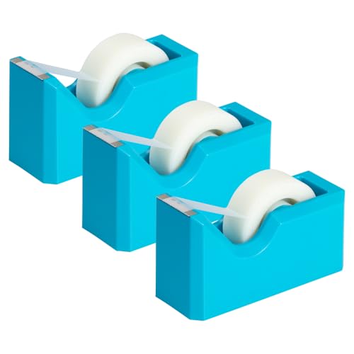 JAM PAPER Colorful Desk Tape Dispensers - Blue - 3/Pack