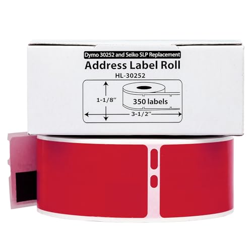 HouseLabels Compatible with Dymo 30252 Labels, Red, 1-1/8" x 3-1/2"