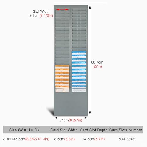 RENLXFI 50 Pocket Slots Job Ticket Rack, Small Businesses Time Card Holder/Workshop Material Card Stand for Attendance Payroll Employee Assignment, Easy to Hang(Gray,4 Pack)