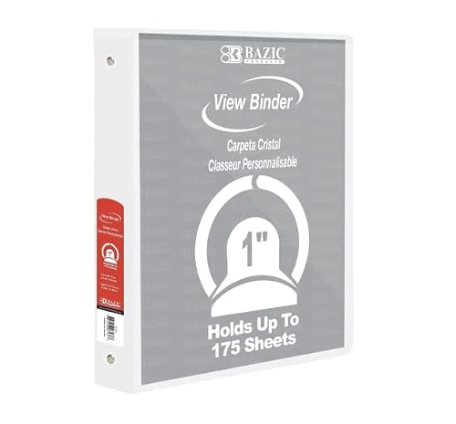 24 Pack, 3 Ring Binder 1" Economy View Binders White, Hold 175 Sheets