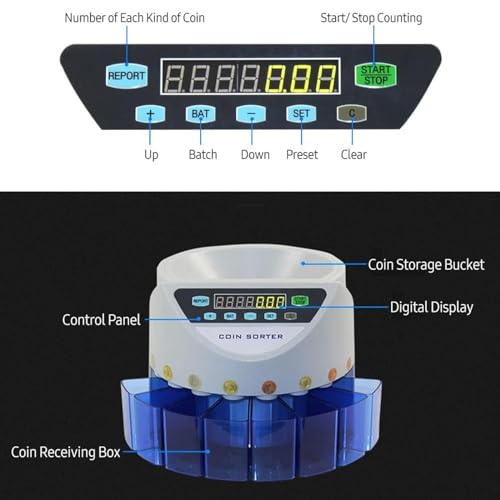 ZOCWJK 220V Electronic Coin Counter Sorter GBP 300 Coins Mini Digital Auto Counting Machine Preset/Total Money Display/Fault Self Check(