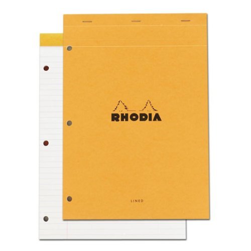 Rhodia Classic French Paper Pads Ruled with Margin, 3-Hole Punched 8 1/4 in. X 11 3/4 in. Orange, Pack of 5